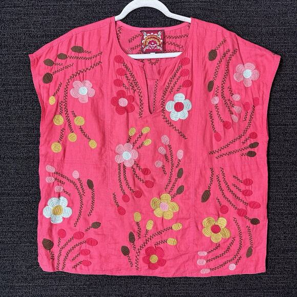 Johnny Was Size Large Oversized 100% Linen Embroidered Floral Pullover Boxy - Picture 1 of 5